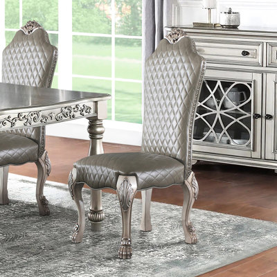 Vintage Side Chairs (two) - Grey And Bone White, Faux Leather, Detailed Nailhead Trim, Enchanting Floral Crown, Oversized Claw Leg For Dining Room Of 2 Quality Elaborate Charming Stable