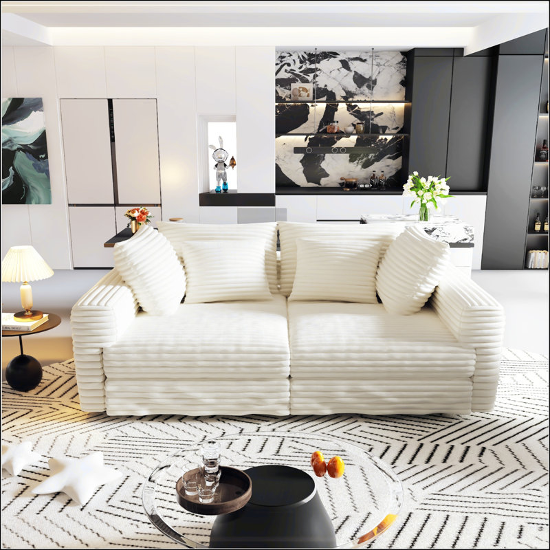 Canapé 102,4 po en velours côtelé 102,4 po avec coussins moelleux et coussins moelleux modernes et siège profond convertible pour le salon et la chambre à coucher