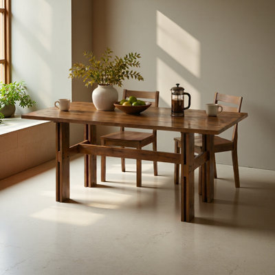 Modern Wooden Dining Table for 4 to 6 People, 71" Large Kitchen Dining Table with Wood Pedestal Base, Mid Century Rectangular Long Dinner Table for Ho