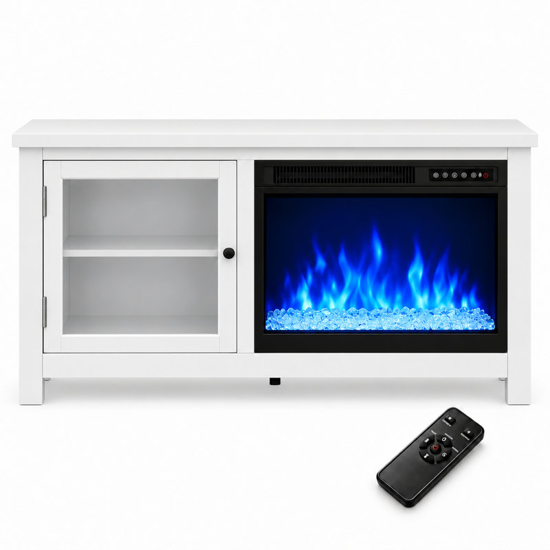 RWFLAME 48" 5100 BTU Electric Fireplace TV Stand, Fits TVs up to 60", Quiet, 4 Flame & 12 LED Bed Colors, Timer & Remote