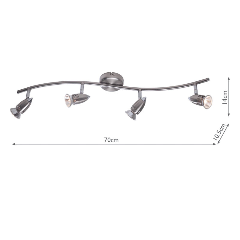 Zeno 70cm 4 -Light Track Kit, GU10 Halogen, Satin Chrome