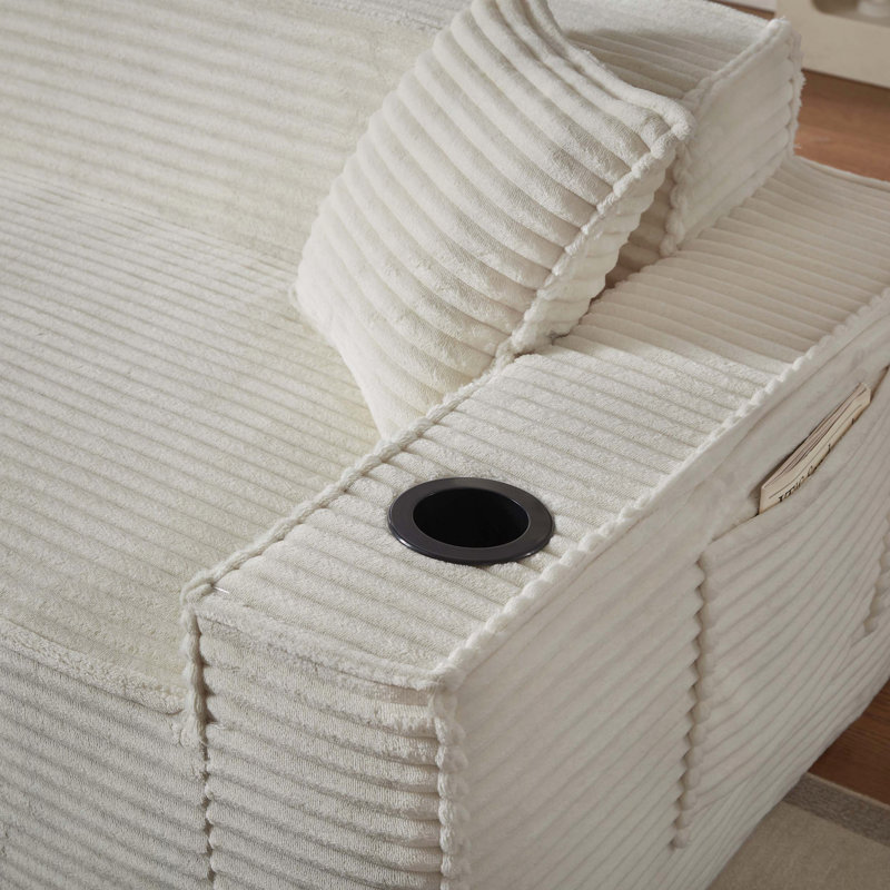 Canapé 3 places sans assemblage avec conception Cloud Couch et support à ressorts ensachés, Blanc