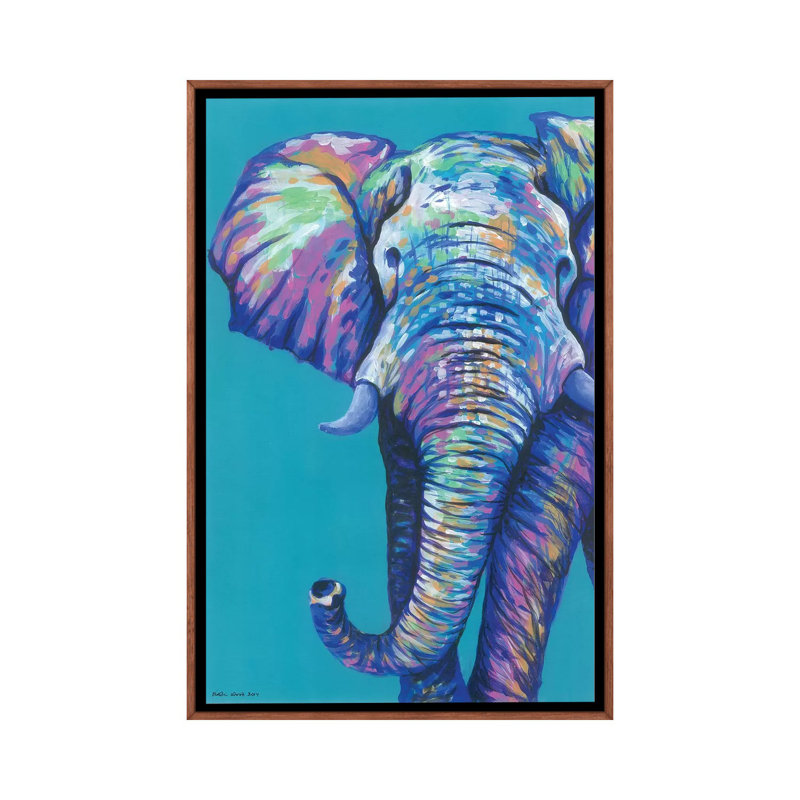 Elephantastic by Kirstin Wood - Painting on Canvas, 66.04 cm H x 45.72 cm W, Classic Brown Wood Framed