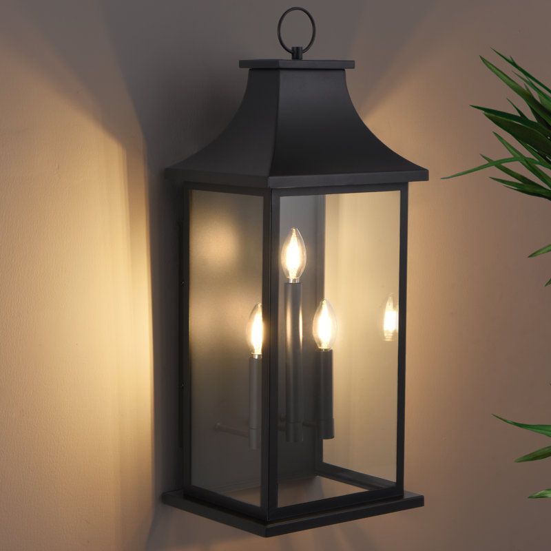 3-Light 28 In. Black Outdoor Wall Lantern Sconce, 28" H x 11.5" W x 9.5" D, 3 Lights