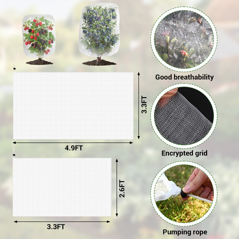Paquet de 12 sacs de filet de jardin en filet avec cordon, 2 tailles de couvre-filet en nylon pour insectes pour plantes, transparent
