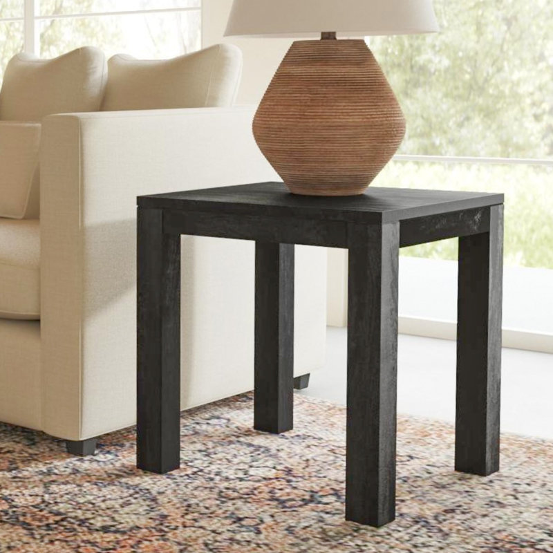 Ouellette Solid Wood Parsons End Table, Black
