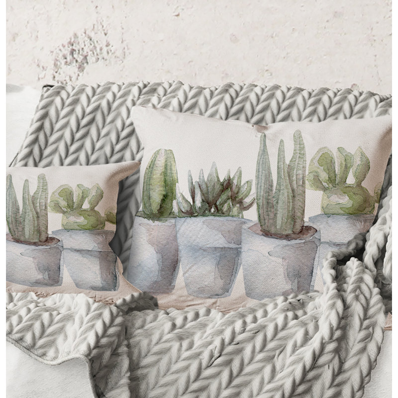 Carré, cactus et plantes grasses V - Coussin Farmhouse, 18" x 18"