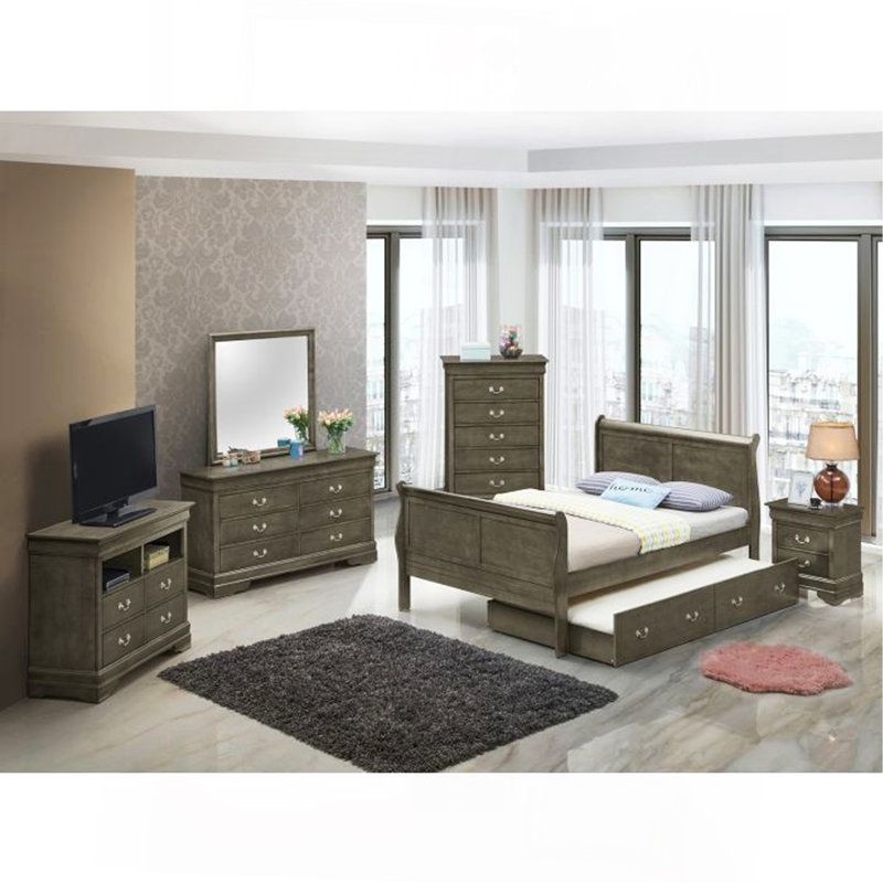 Charmant lit simple gris avec rangement, Gris