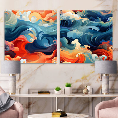 Perrin - Ensemble de 2 peintures murales abstraites en acrylique