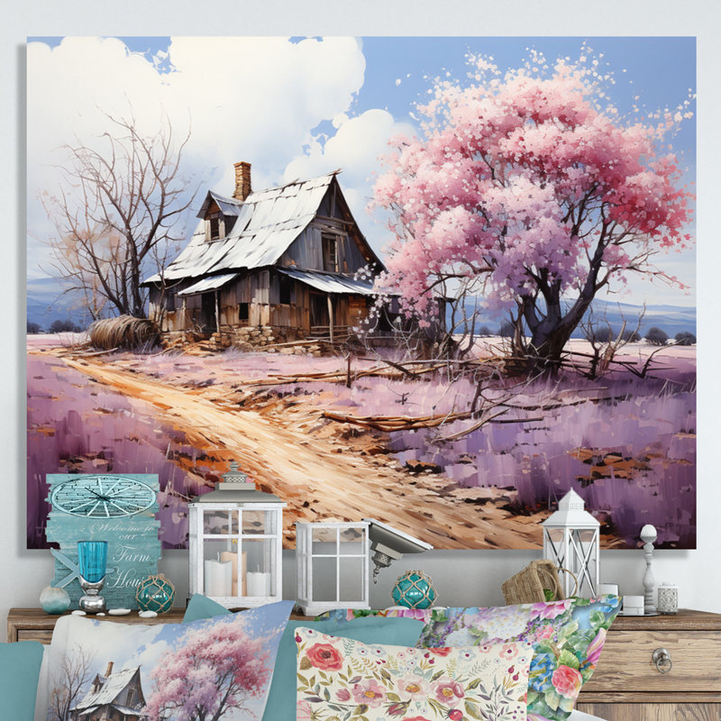 Grange au printemps III - décoration murale maison de campagne, H 12 po x l 20 po x P 1 po, Toile tendue