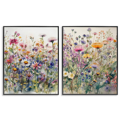 Watercolor Daisy & Aster Field 2 PC Framed Giclee Art Set by Ryley Gray