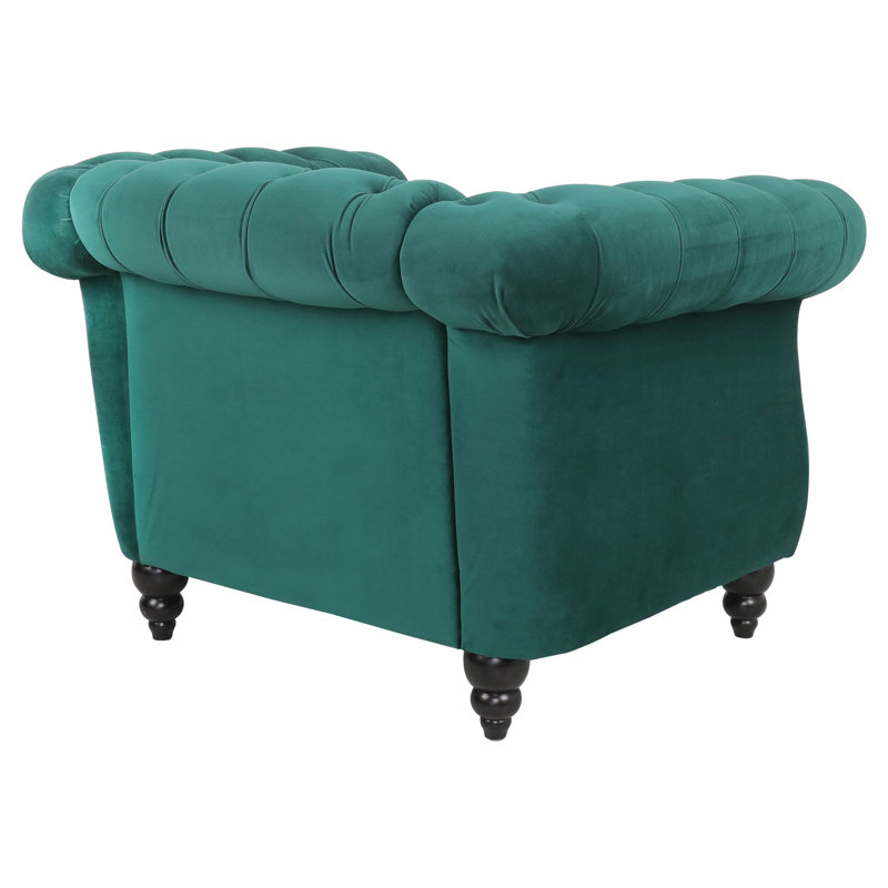 Green Velvet Chesterfield Accent Chair with Nailhead Trim