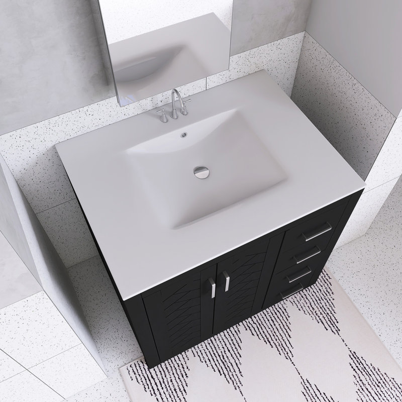 Meuble-lavabo 36 po avec lavabo en céramique, Noir