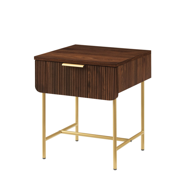 Guyatri 1 Drawer End Table with Storage, Dark Walnut/Gold