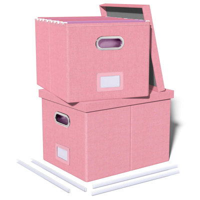 2 Pack File Storage Organizer, Filing Box, Portable File Box With Lid, Fit For Letter/Legal File Folder Storage, Document Organizer, New-Pink