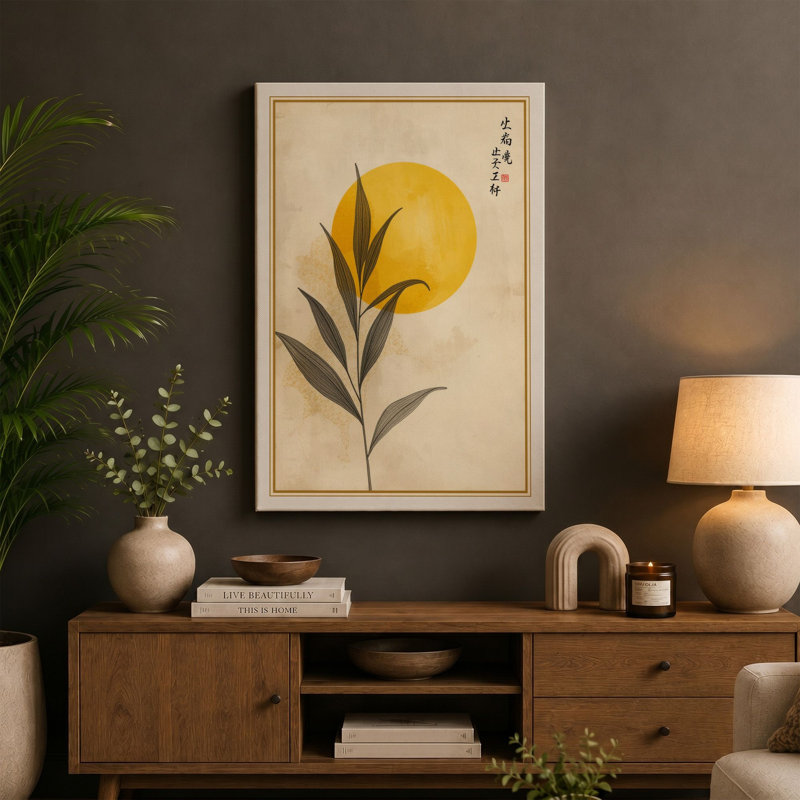 Bloom Beneath the Sun Japandi - Wrapped Canvas, 18x12 - 45.7 x 30.5 cm, Teal Border