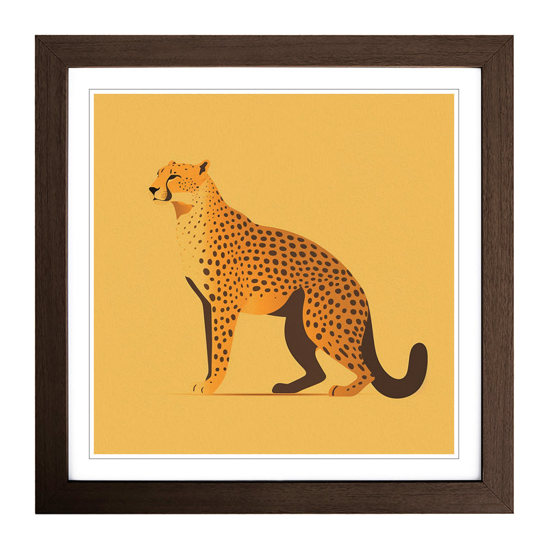 Cheetah Minimalism - Single Picture Frame Print on Wood, Walnut