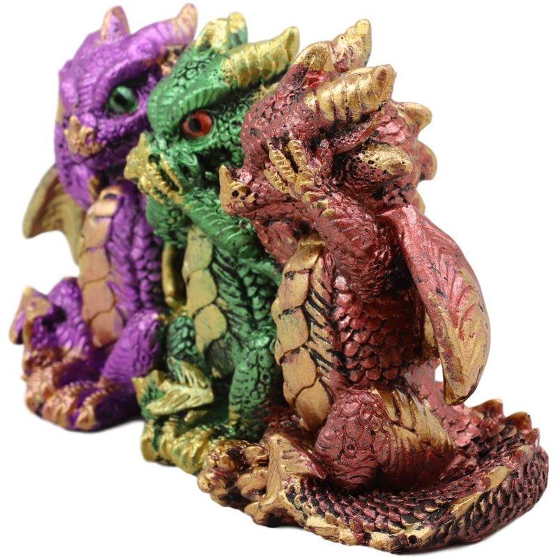 Ensemble de 3 figurines de bébé dragon Pekin Wise See Hear Speak No Evil