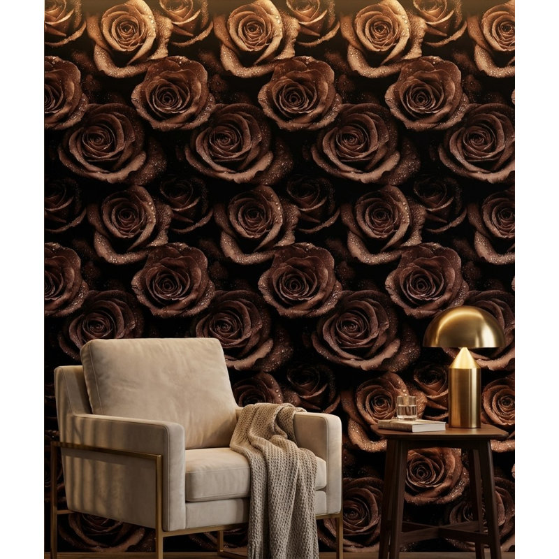 Papier peint roses avec gouttelettes d'eau