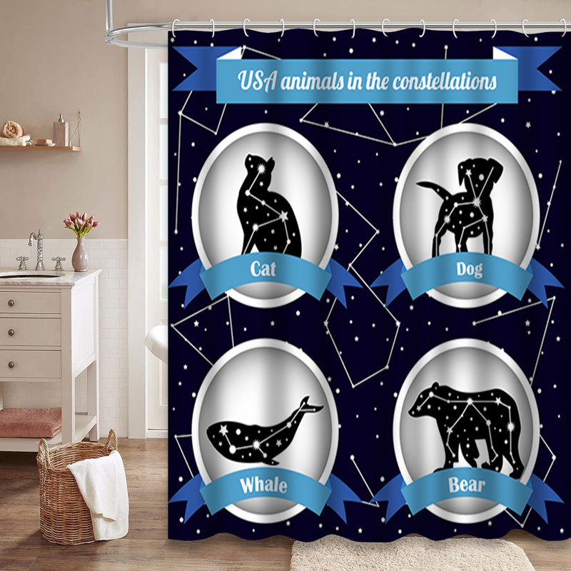 Rideau de douche à motif de forêt bleu foncé avec 12 crochets, L 72 po x l 84 po