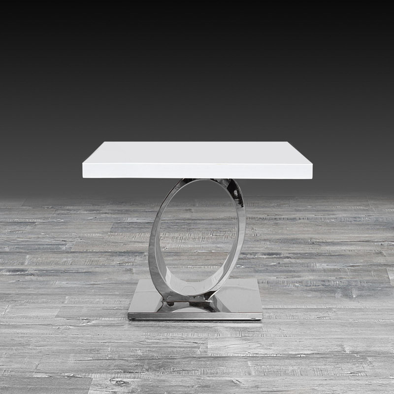 Table de bout en verre à piédestal, Argent, Blanc