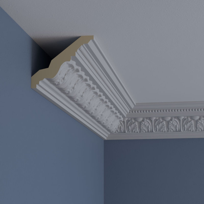 Primed White Polyurethane Geometric Crown Moulding Sample