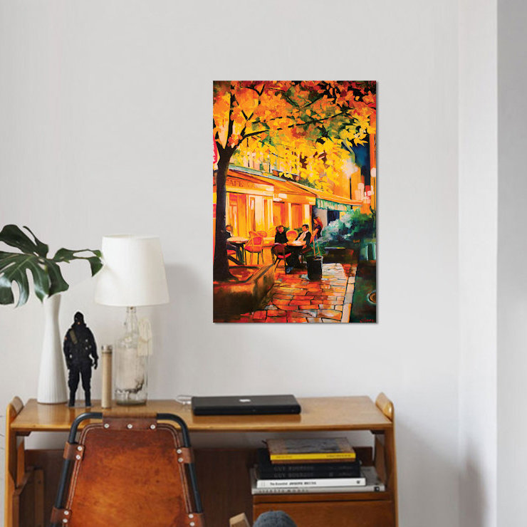 « corner cafe », reproduction sur toile, H 12 po x l 8 po x P 0,75 po, Toile tendue, Pas de tapis