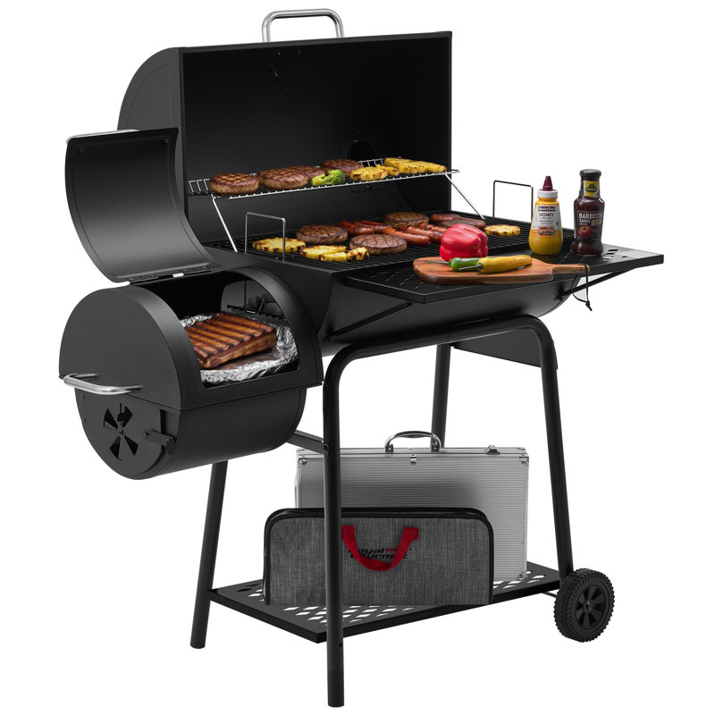 Royal Gourmet 28" Barrel Charcoal Grill with Smoker and Front Table