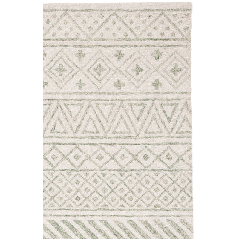 Metro Hand Tufted Wool/Cotton/Latex Geometric Rug in Ivory/Light Green, Rectangle 3' x 5'
