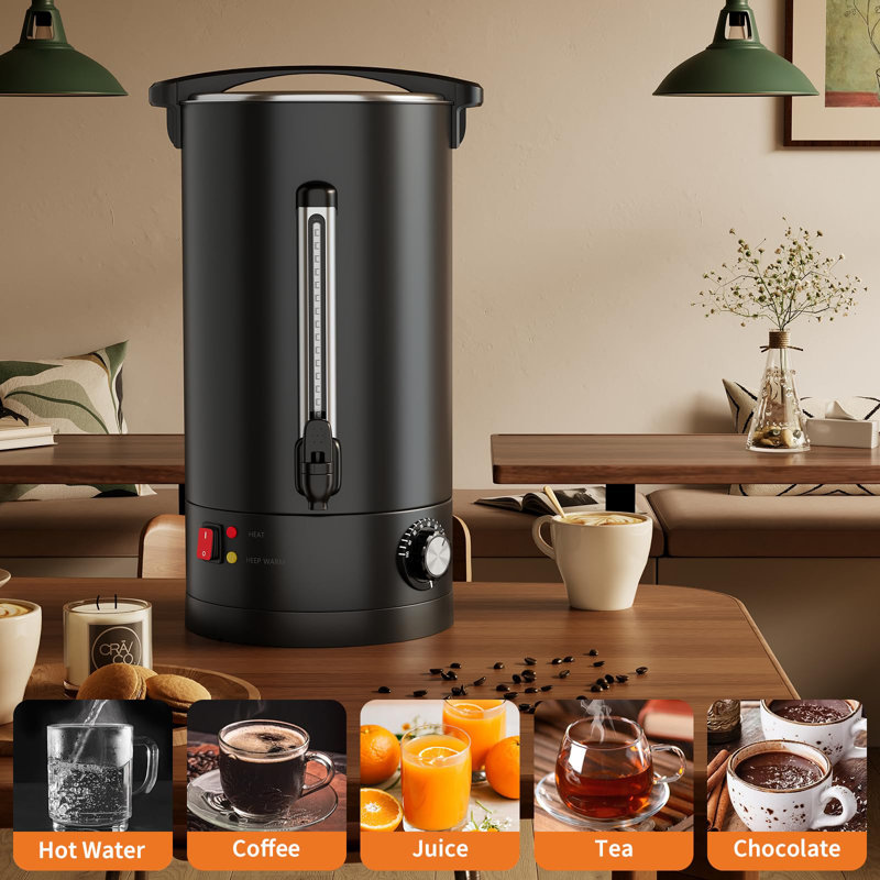 Coffee Urn Double Wall Commerical Coffee Maker for Buffet Catering Wedding Gathering,Large Capacity Hot Coffee Dispenser,Stainless Steel Hot Water Urn-Black