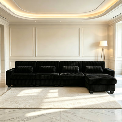 Modular Corduroy Sectional Sofa With Detachable Ottoman & Storage For Living Room