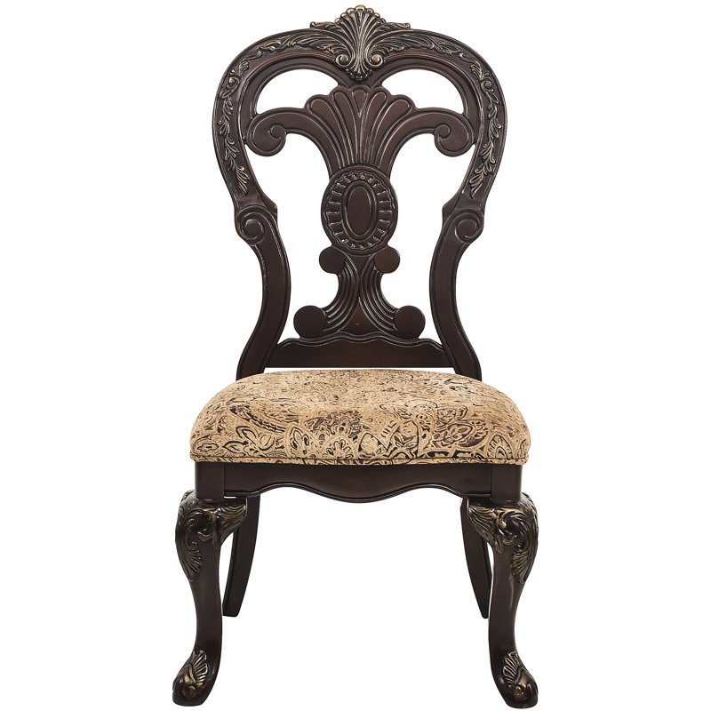 Élégantes chaises d'appoint 2 pièces, finition cerise et or, tissu rembourré, ensemble de 2 chaises de salle à manger, avec garniture, sièges rembourrés