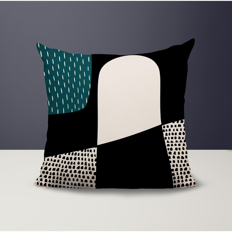 Coussin carré intérieur / extérieur pia, H 15 po x l 15 po, Émeraude / noir / blanc cassé
