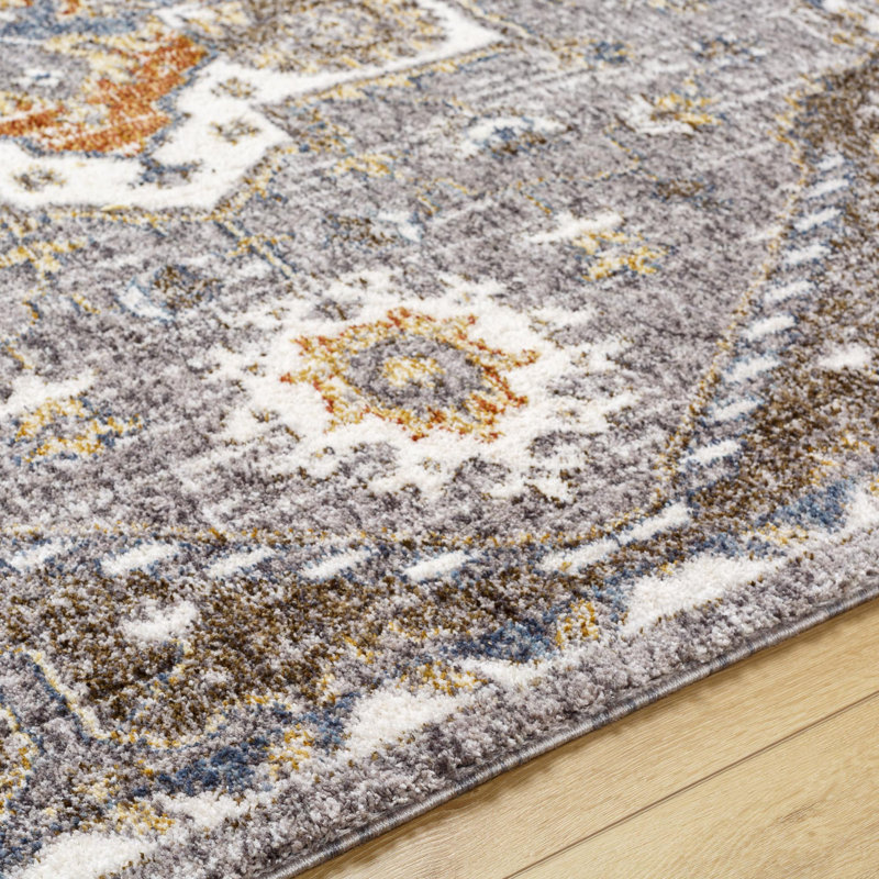 Rectangle Oriental Machine Woven Polyester Area Rug in Orange, Rectangle 5'3" x 7'
