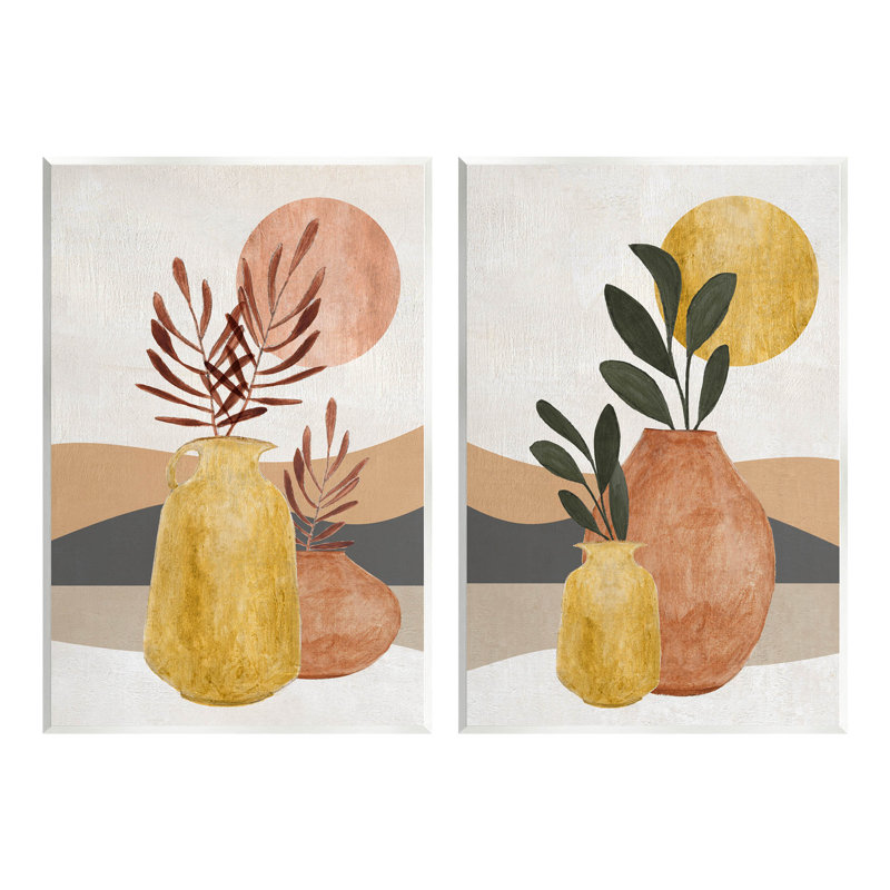 «Boho Botanical Sprig's Landscape», ensemble de 2 plaques murales par Janet Tava, H 15 po x l 20 po x P 0,5 po