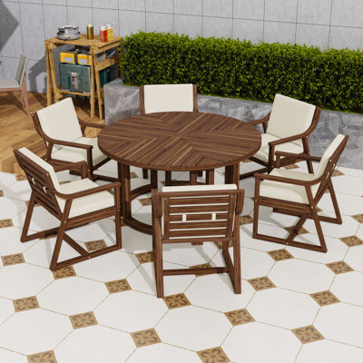 Ensemble de table de salle à manger de patio avec 6 chaises et coussins amovibles