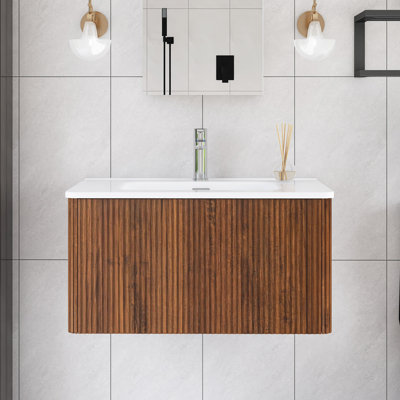 30" Wall Mounted Single Bathroom Vanity With White Ceramic Top
