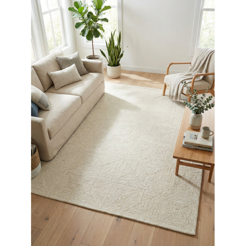 Caprice Geometric Handmade Tufted Area Rug, Rectangle 6' x 9', Light Beige/Ivory