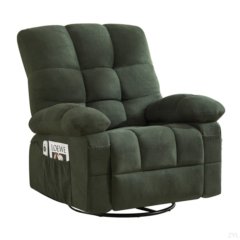 Massage Swivel Recliner Chair With Vibration Massage And Lumbar Heating For Adults,350LBS Oversized Rocker Recliner Single Sofa With Side Pocket And USB Charge Port For Living Room