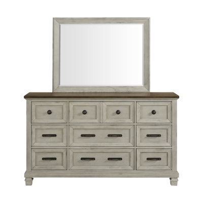 Pena Dresser And Mirror Set In Medium Brown And Washed Stone