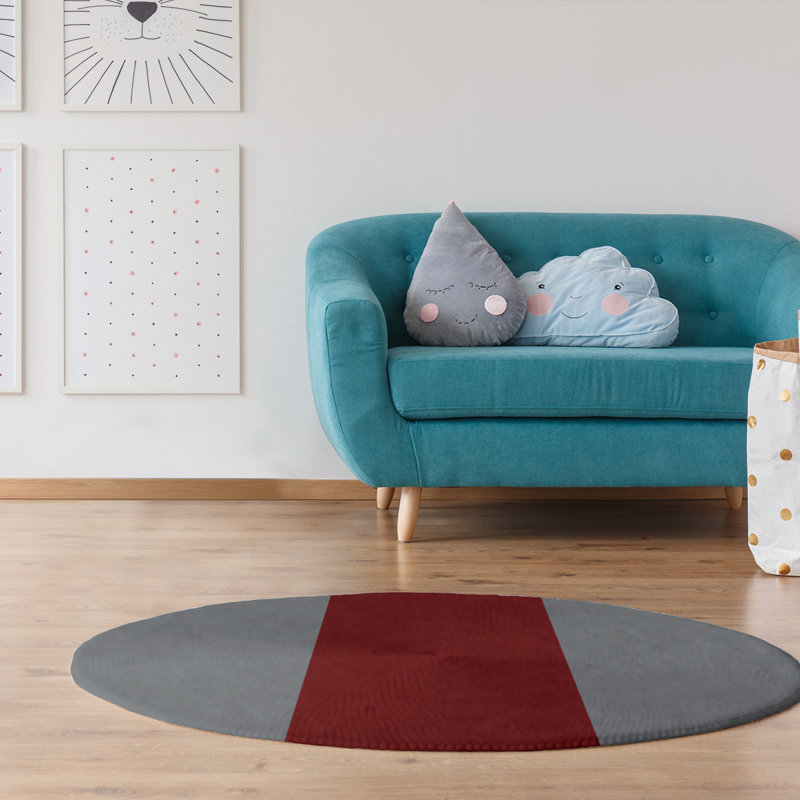 Tapis rouge/gris, Rond 5 pi