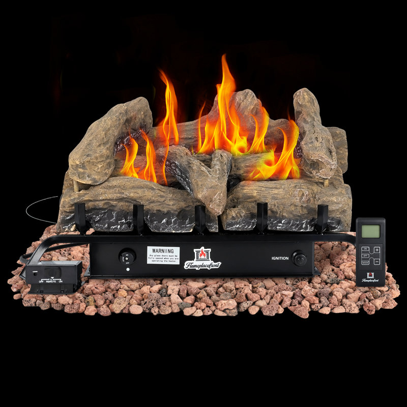 FLAMEPLACEFRONT 18" Ventless Natural Gas Fireplace Logs Set with Remote, 30,000 BTU, Fast Heating up to 1,000 Sq. Ft., Realistic Berkeley Oak Brown