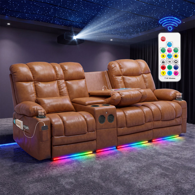 Canapé inclinable électrique 3 places avec console, massage et chaleur lombaire, éclairage à DEL RVB, siège de cinéma maison avec haut-parleur Bluetooth