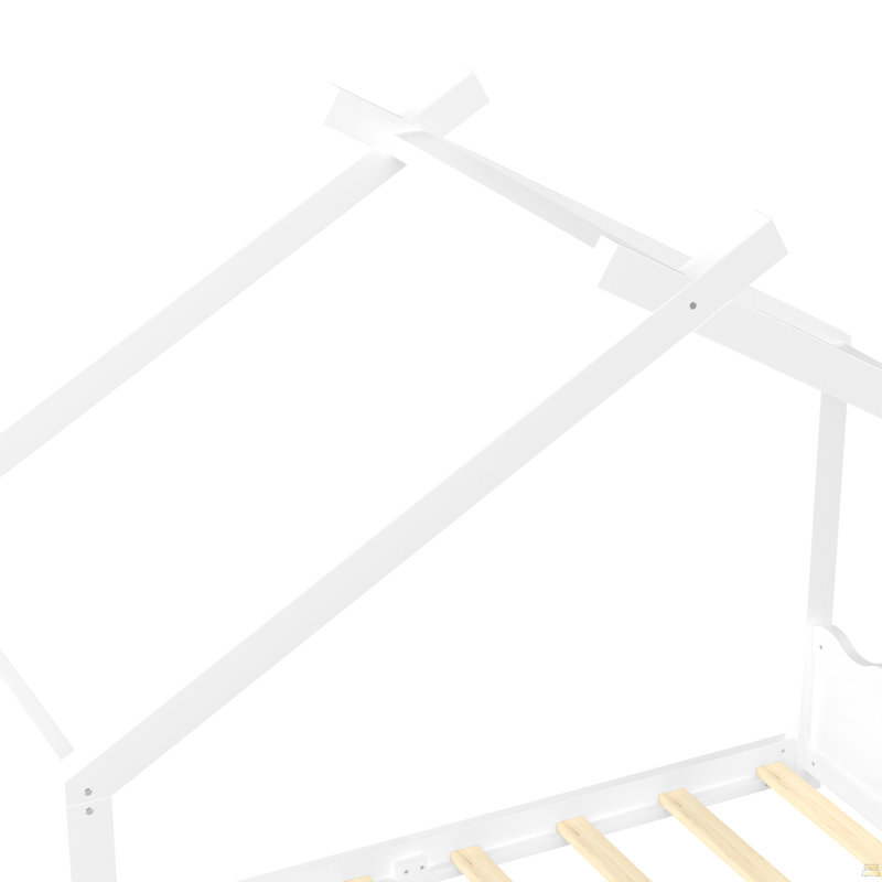 Twin House Floor Bed With Support Slats, Solid Wood House Bed Frame, Twin, Light White