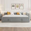  Lit de jour double rembourré en L avec lit gigogne escamotable double, plateforme moderne, gris-1236048428