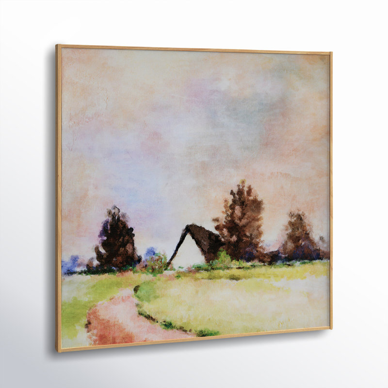 Carré pastoral, reproduction d'aquarelle sur toile dans un cadre en bois