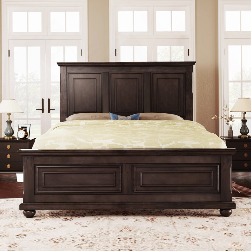 Traditional Town and Country Style Pinewood Vintage King Bed Frame, Rich Brown