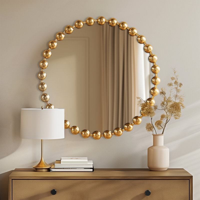 Marlowe Dia. Miroir mural rond avec cadre en fer, Doré, 27 po x 27 po