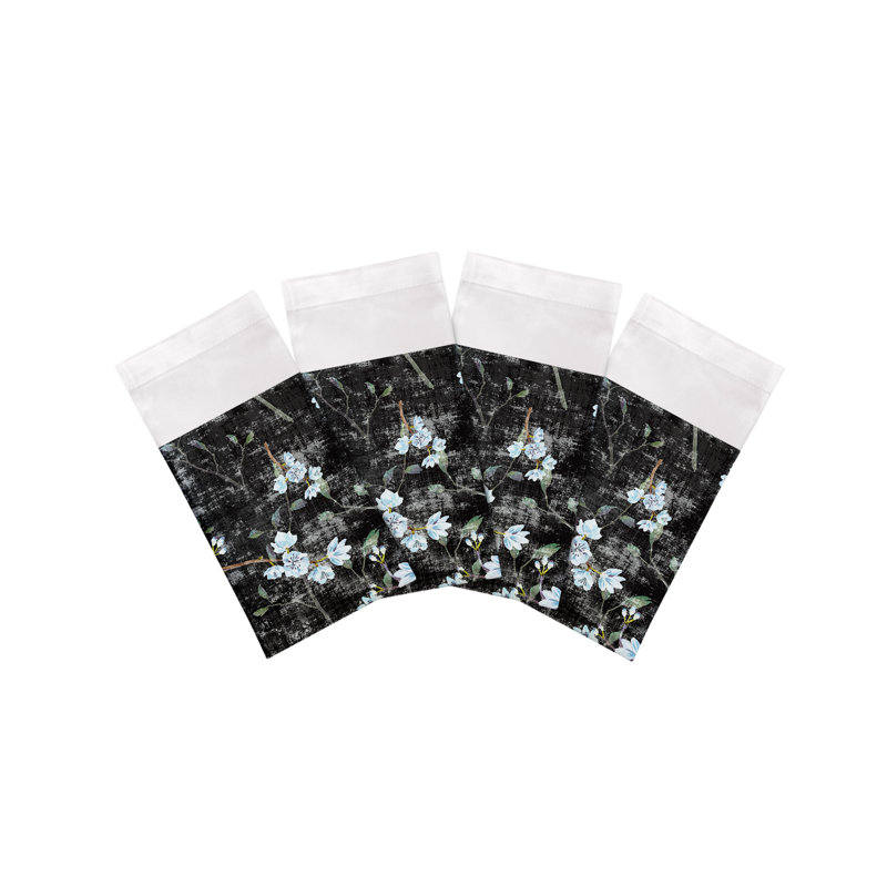 Blossom Fantasia Cotton Sateen Dinner Napkins, Black Blue
