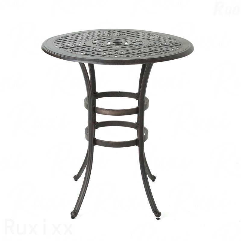 Cast Aluminum Bar Height Patio Table with Umbrella Hole
